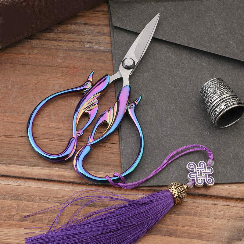  [AUSTRALIA] - Kogyxe 4 inch Embroidery Scissors, Vintage Sewing Shears, Sharp Professional Stainless Steel Cross Stitch Scissors, Swan Birds Scissors with Tassel for Embroidery, Sewing, Craft, Art Work(Colorful)