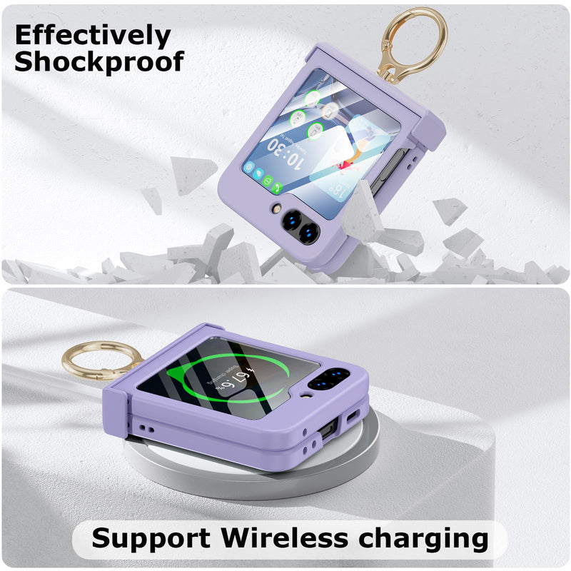  [AUSTRALIA] - Compatible with Galaxy Z Flip 5 Case (Built-in Back Screen Protector) with Hinge Protection & Ring Kickstand, Slim and Thin Protective Case Cover for Samsung Z Flip 5 5G (Purple) Purple