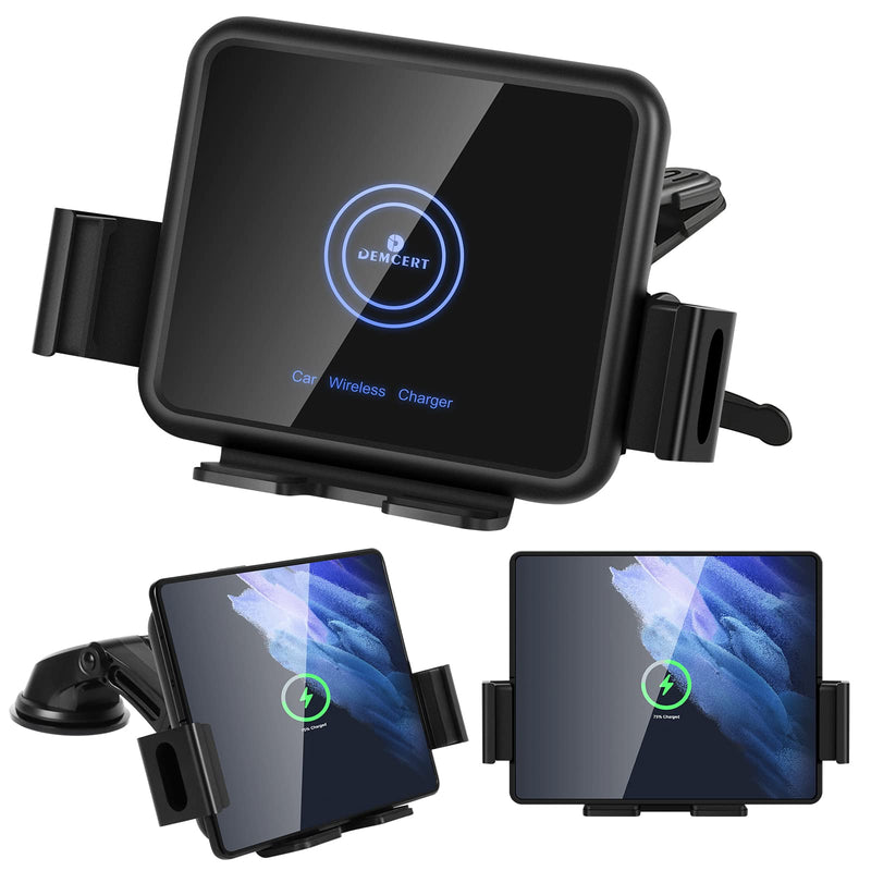  [AUSTRALIA] - DEMCERT Support Portrait Unfold Charging for Z Fold 3 Car Mount, Wireless Car Charger Compatible for Samsung Galaxy Z Fold 3 Z Fold 4 Auto Clamping Fast Charging Holder with Cooling Fan