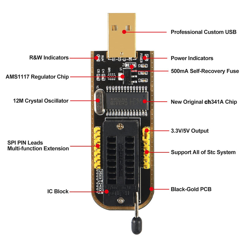  [AUSTRALIA] - MELIFE SOIC8 SOP8 Test Clip EEPROM Flash BIOS USB +1.8V Adapter + Soic8 Adapter Programmer Module Kit Set for EEPROM 93CXX / 25CXX / 24CXX + CH341A 24 25 Series