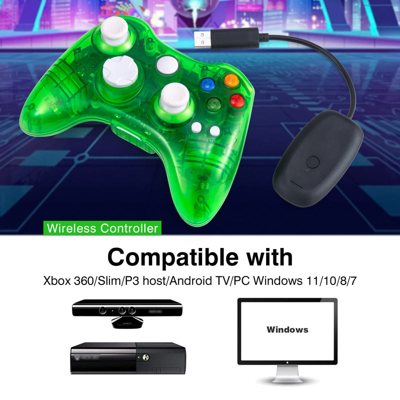  [AUSTRALIA] - PAWHITS Wireless Controller Compatible for 360 Double Motor Vibration Wireless Gamepad Gaming Joypad connected with a receiver transparent green