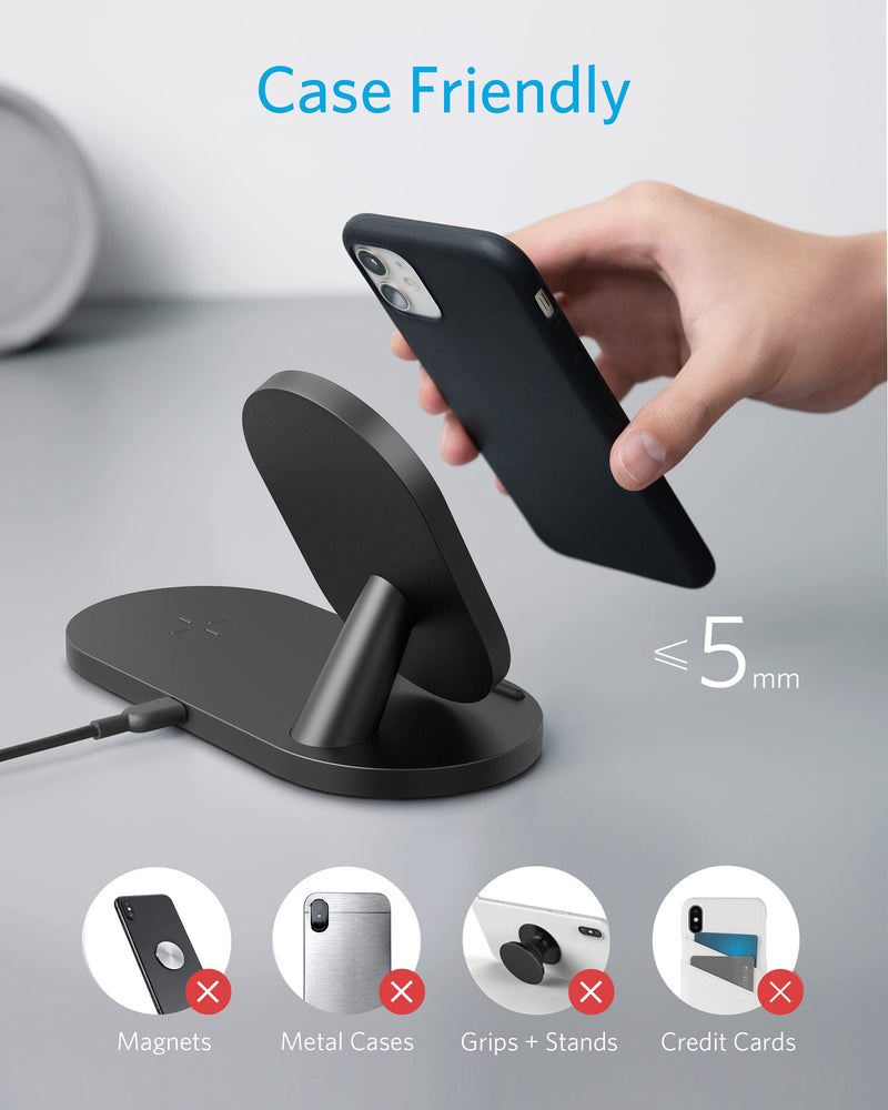  [AUSTRALIA] - Anker Wireless Charging Station, PowerWave Sense 2-in-1 Station with 5 ft USB-C Cable, for iPhone 14/14 Pro/14 Pro Max/13/13 Pro Max, Samsung, AirPods and More (Adapter Not Included)