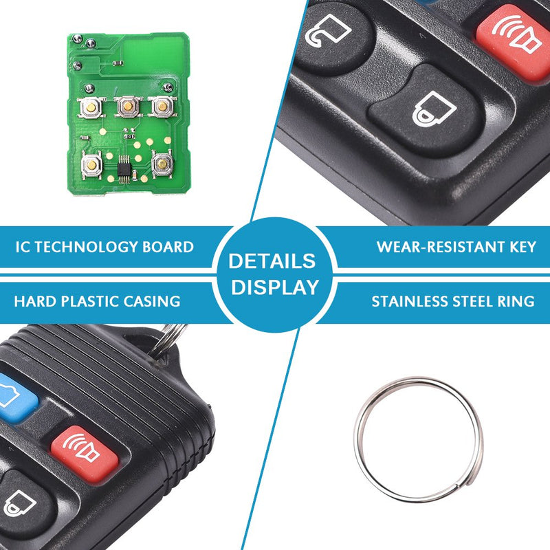  [AUSTRALIA] - MICTUNING Keyless Entry Remote Control - Car Key Fob Replacement 4 Button Clicker Transmitter fits Ford, Lincoln, Mercury, Mazda Mustang Explorer Escape Focus Fusion Taurus (Black, 2 Pack)