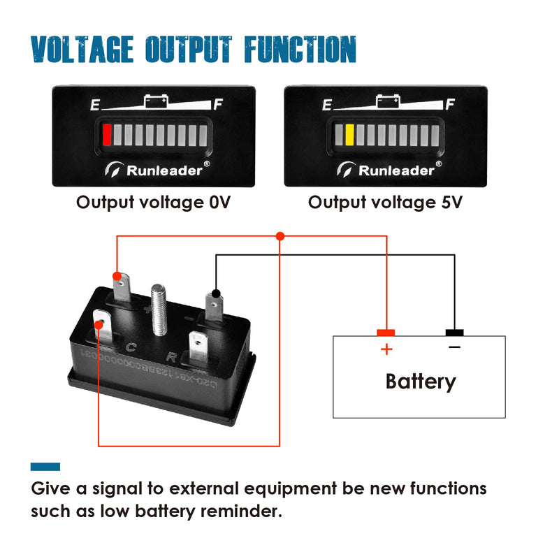 Runleader 12V to 48V LED Battery Fuel Gauge Meter,Battery State of Charge & Discharge for Club Car Forklift Scrubber Machine Travel Trailer Go-Kart and Floor Care Equipment. (RL-BI029-36V) RL-BI029-36V - LeoForward Australia