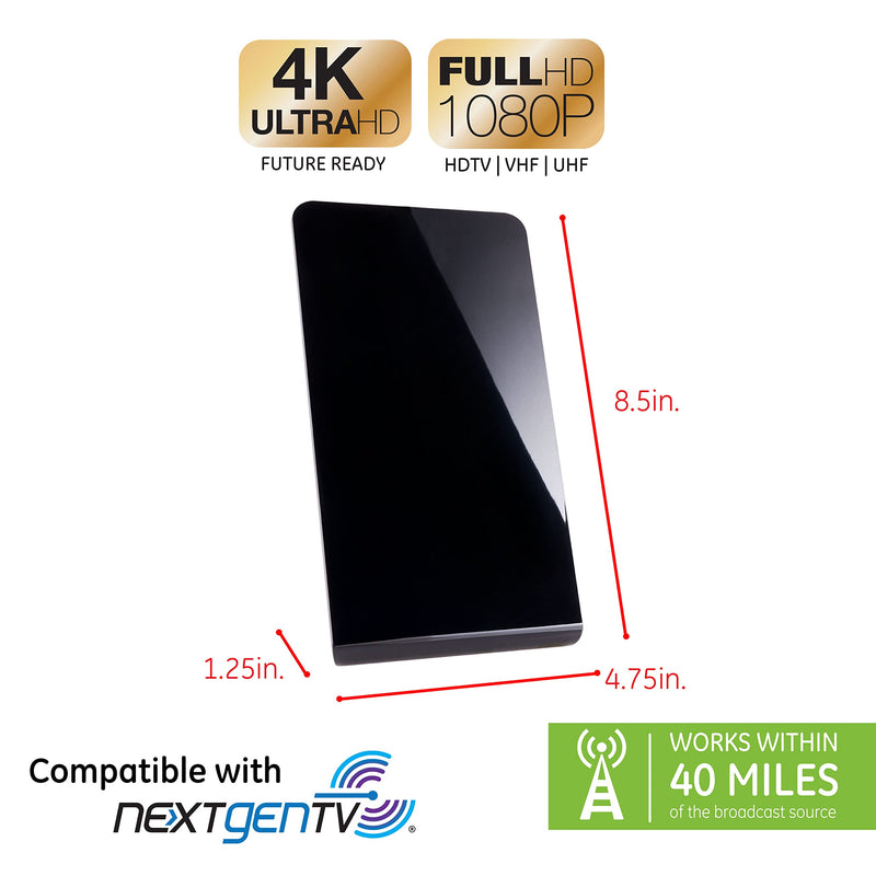  [AUSTRALIA] - GE Flat Panel Indoor HD Digital TV Antenna, Long Range Smart TV Antenna, Supports 4K 1080P HD Smart TV VHF UHF, Extendable Dipole Rabbit Ears, Adjustable Stand, 5ft Coax HDTV Cable, 33681 Table Top Flat Panel