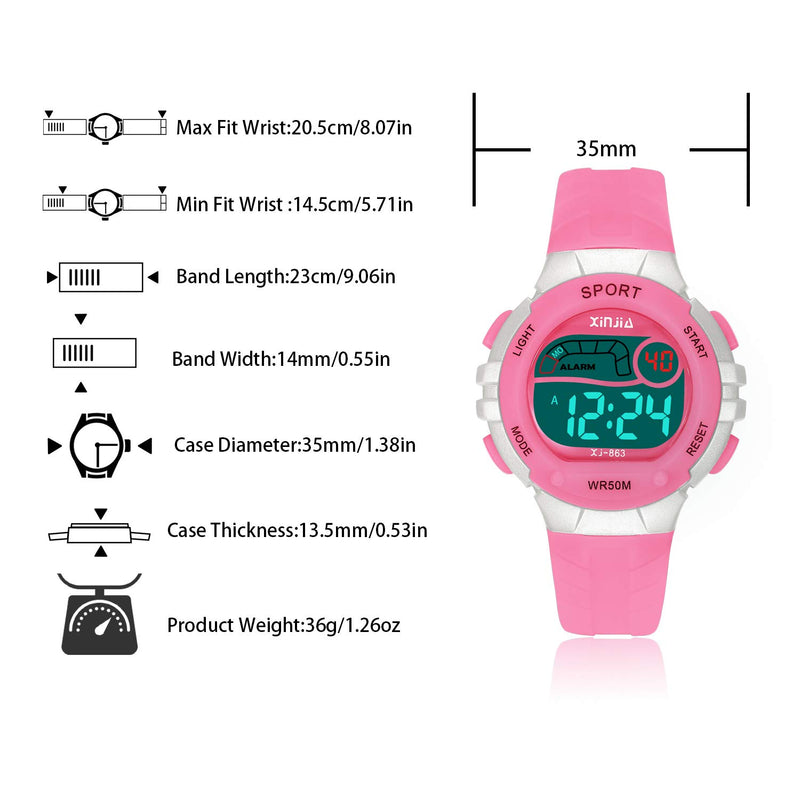 Kids Digital Watches for Girls Boys 50M(5ATM) Waterproof Multi-Functional WristWatches for Children Pink - LeoForward Australia