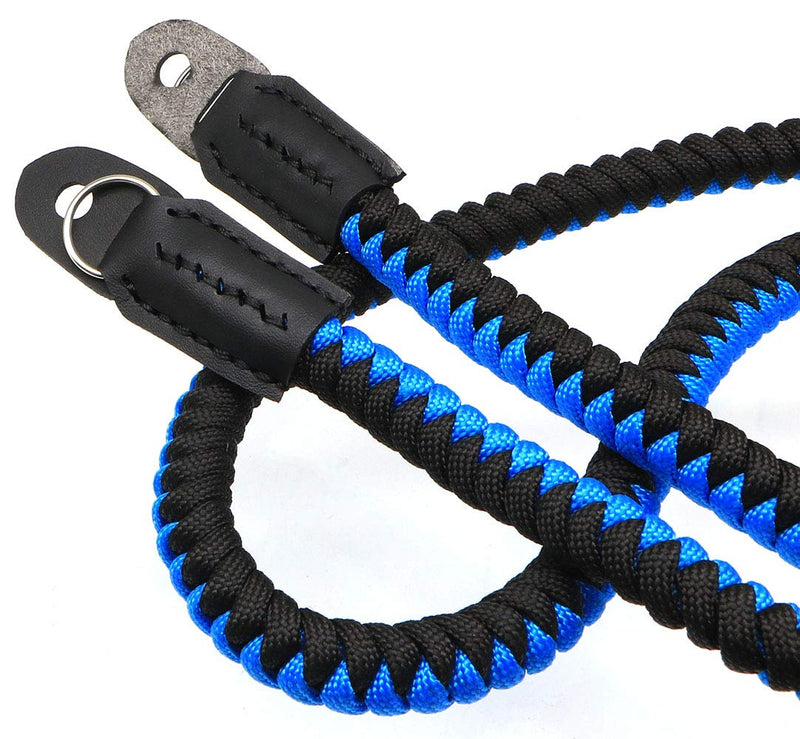  [AUSTRALIA] - HITHUT Paracord Woven Camera Neck Shoulder Strap Belt Hand Made For Canon Nikon Sony Olympus Pentax Fujifilm Panasonic SLR DSLR Digital Mirrorless Cameras 42 inch Black Blue 105cm/42inch