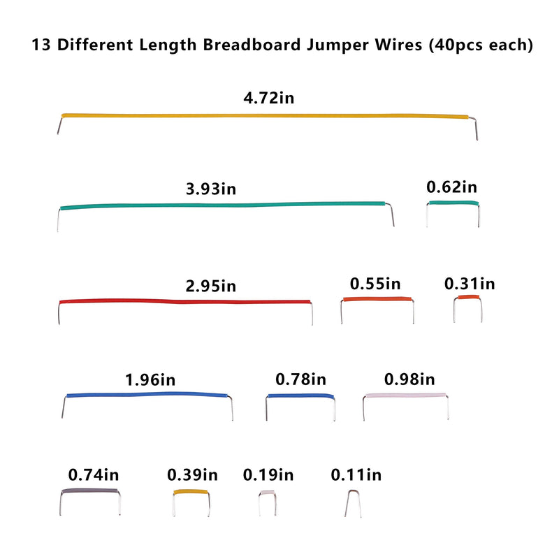  [AUSTRALIA] - 625 Pieces Jumper Wire Kit, 560pcs Preformed Breadboard Jumper Wire 14 Lengths Assorted + 62 pcs Solderless Flexible Breadboard Jumper Wires Male to Male + 1pc Tweezer for Breadboard Prototyping
