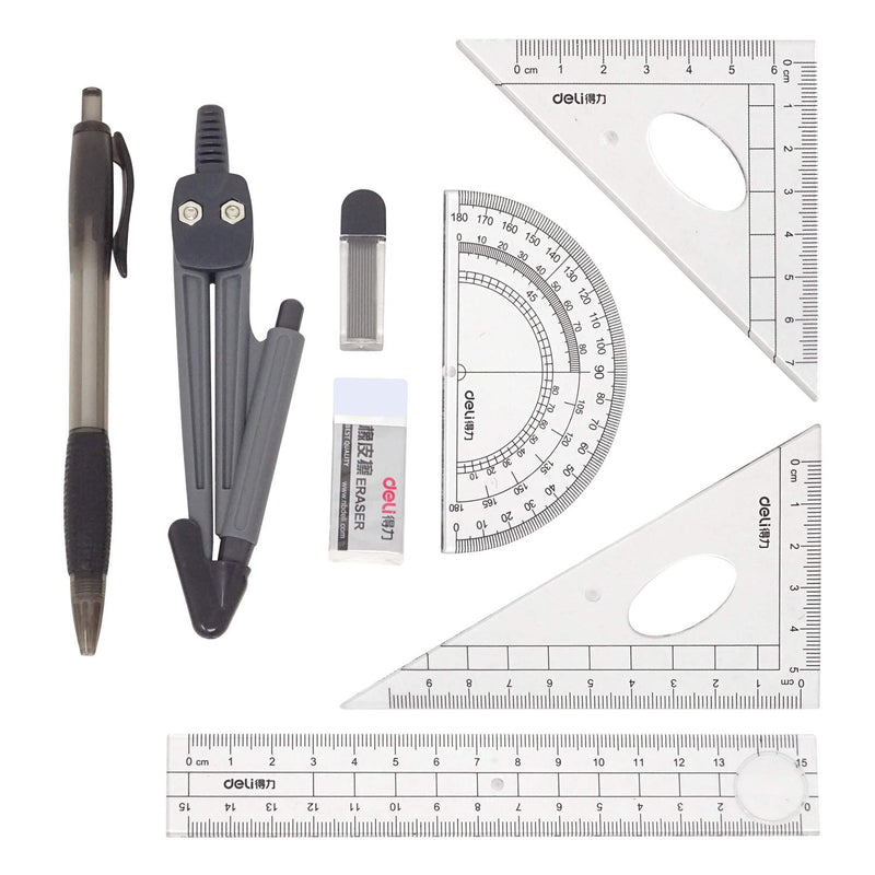 Honbay 8PCS Math Geometry Kit Set for Student and Engineering Drawing - Drawing Compass, 0.7mm Mechanical Pencil, 0.7mm Pencil Lead Refills, Eraser, Protractor, Rulers - LeoForward Australia