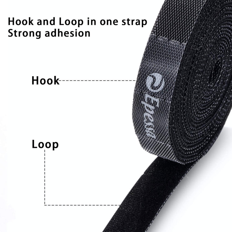  [AUSTRALIA] - Epessa Cable Ties | DIY Length | 16'x0.6'' Black Cord Organization Straps |No Scissors Required|Reusable Hook and Loop Tape Roll for Cord and Cable Management-Pack 2