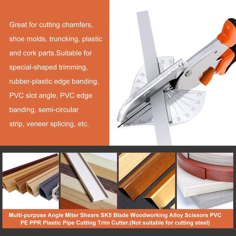  [AUSTRALIA] - Zhushan Multifunctional Shears Hand Tools ,Multi Angle Miter Shear Cutter with10 Replacement Blades 45-135 Degree Adjustable Angle Trim Tools for Cutting Chamfer,Soft Wood and Plastic PVC