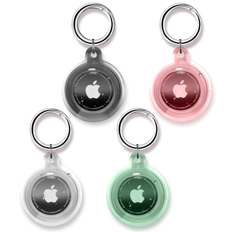  [AUSTRALIA] - Airtag Keychain Waterproof,4 Pack Apple Airtag Holders,Transparent TPU Material,Soft and Shockproof Airtag Case for Wallets, Keys, Pets,Luggages and valuables (4 Colors) Transparent&Blackl&Pink&Green