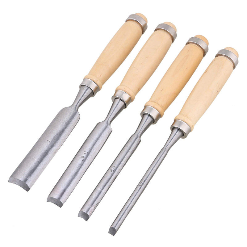 [AUSTRALIA] - RDEXP 8/12/18/24MM Carbon Steel Wood Carving Hand Chisel Tool Woodworking Fit for Carpenter Handle DIY Crafts Set of 4 Wood Color