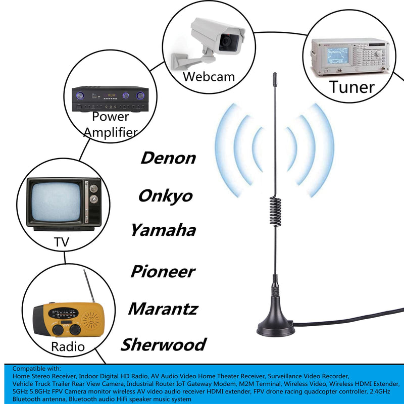  [AUSTRALIA] - 75 ohm FM Antenna, Outdoor FM Antenna WiFi Stereo TV Antenna Indoor, 1.5m SMA-Male Connector Magnetic Transmitter Antenna Cable, 16.4Ft Antenna Extension Cable with 6pcs Antenna Adapter