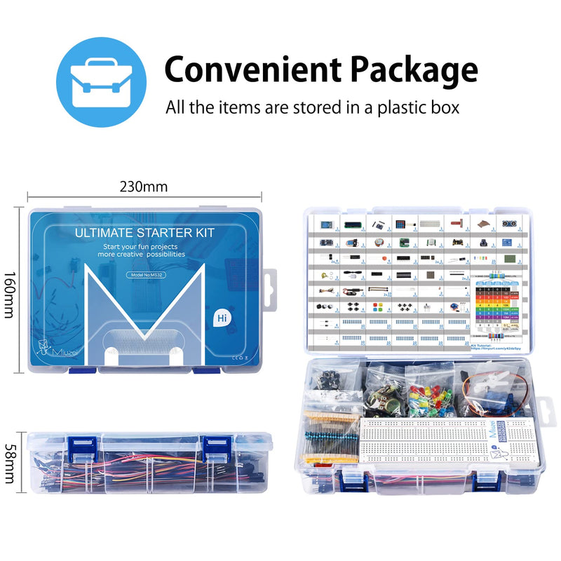  [AUSTRALIA] - Miuzei Starter Kit for Arduino Projects Electronics Kit with Breadboard with 58 Lessons, 235 Components LC Display, Breadboard, Sensors, Relays, GPIO Expansion, for Raspberry Pi Course