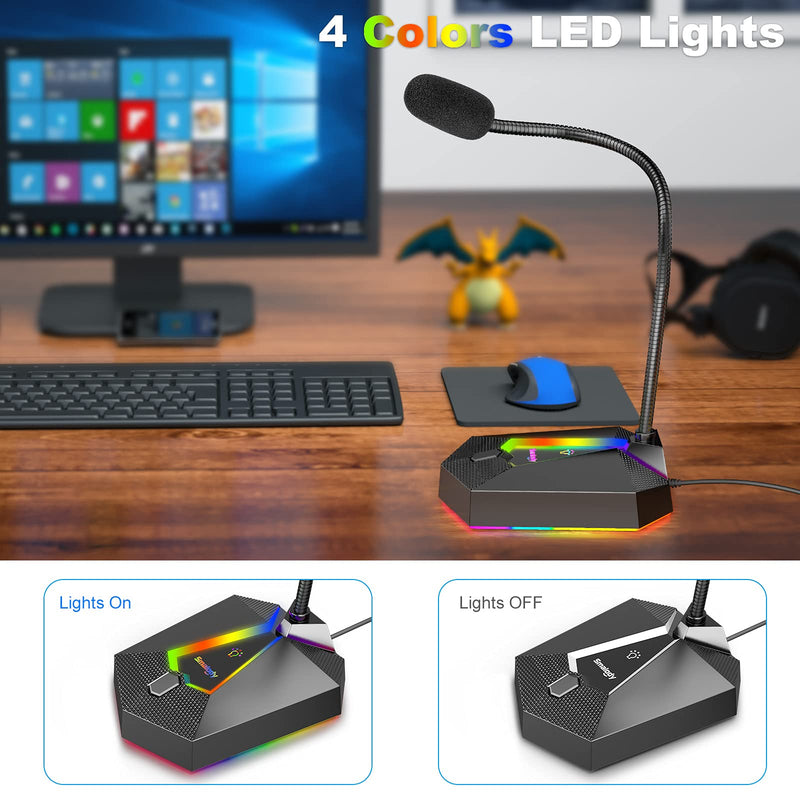  [AUSTRALIA] - Smalody USB Computer Microphone - Professional Gaming Mic with RGB Rainbow Light, PC Goose-Neck Mic Microphone for Computer Desktop Laptop PS4, USB Plug Mic Recording for Skype, YouTube