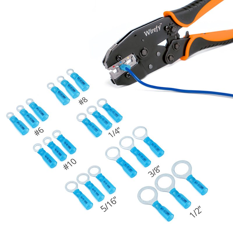  [AUSTRALIA] - Wirefy 130 PCS Heat Shrink Ring Terminals #10 - Marine Grade Ring Connectors - Eyelet Wire Connectors - Blue 16-14 AWG Ring #10 Blue 16-14 Gauge