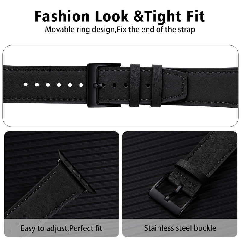  [AUSTRALIA] - Lovrug Band Compatible with Apple Watch Band 38mm 40mm 41mm SE/Series 7/6/5/4/3/2/1 Genuine Leather Business Replacement Band Smart Watch Strap for Men Women(Black/Black,38mm/40mm/41mm) Black/Black 38mm/40mm/41mm