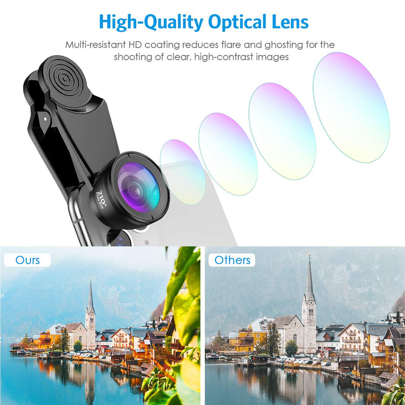  [AUSTRALIA] - Criacr Phone Camera Lens, 210 °Fisheye Lens + 120 °Wide Angle + 25X Macro + 2X Telephoto + Star Lens + CPL + 6 Kaleidoscope 7 in 1 Phone Lens Kit Compatible with iPhone/Samsung/Google Pixel etc