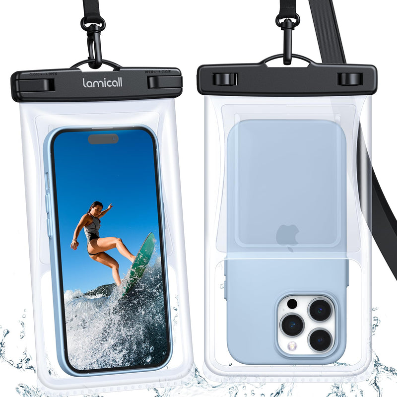  [AUSTRALIA] - Lamicall 2PCS Waterproof Phone Pouch Floating - [8.8" Soft 3D Seamless Design] IPX8 Water Proof Cell Phone Case for Beach, Dry Bag Beach Essentials for Cruise Travel, Protector for iPhone Black 8.8 inches