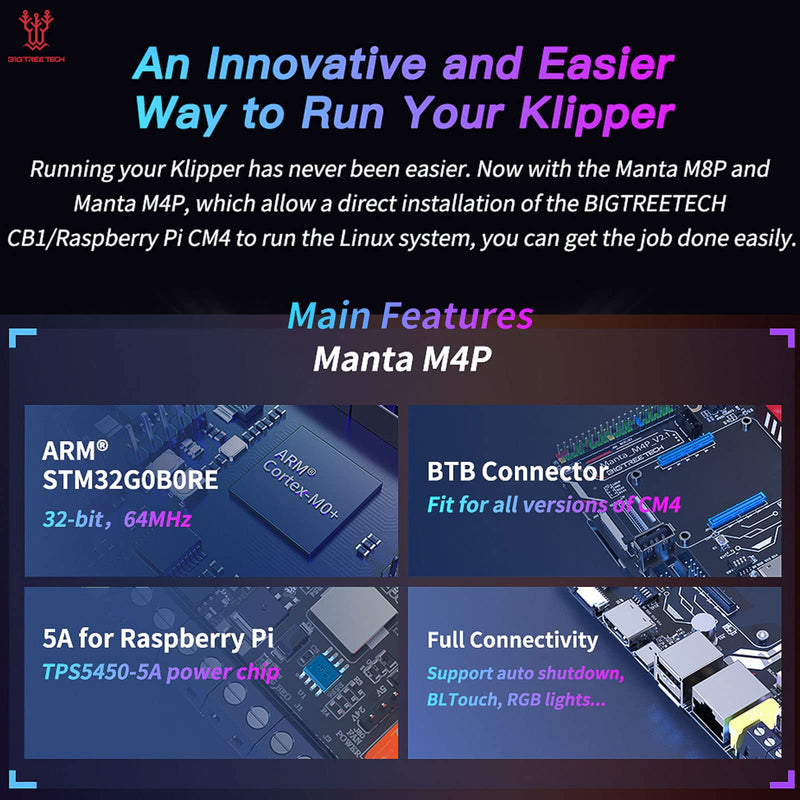  [AUSTRALIA] - BIGTREETECH Manta M4P V2.1 32-Bit Control Board 4-axis Motherboard 64MHz Compatible CM4 & CB1 Supports 4 Stepper Drivers Klipper Marlin 3D Printer Parts