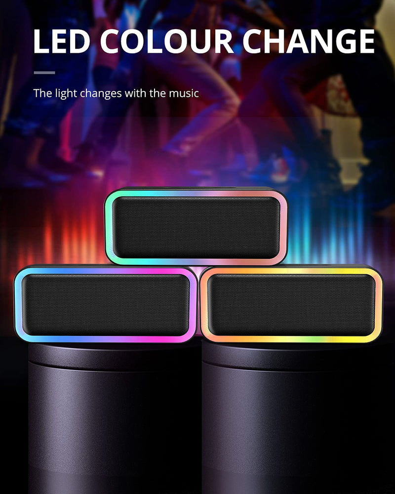  [AUSTRALIA] - Kunodi Bluetooth Speaker, Bluetooth 5.0 Wireless Portable Speaker with 10W Stereo Sound, Party Speakers with Ambient RGB Light,18-Hour Playtime,IPX5 Waterproof Speakers for Outdoors, Travel（Black Black