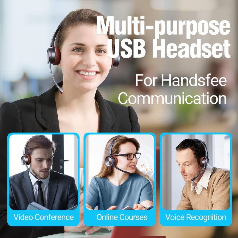  [AUSTRALIA] - Bluetooth Headset for Cell Phone Video Conference, Wireless Headset with Microphone for Office Call Center, with Bluetooth Adapter for Computer, Over Head PC Headphone for Skype Chat Teams Wireless-Duo