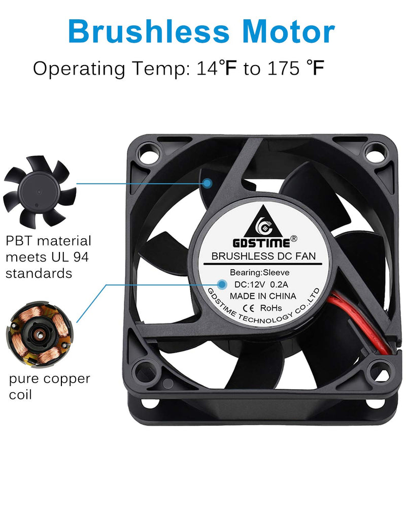  [AUSTRALIA] - GDSTIME Dc 12V 60mm 6cm 60x60x25mm 2 Wire Brushless Cooling Fan