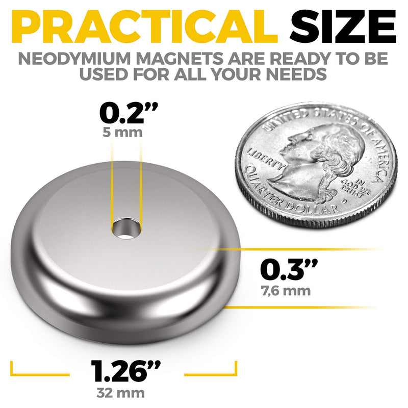 X-bet MAGNET Neodymium Disc Countersunk Hole Magnets - 1.26" Diameter - 70 Lbs Pulling Force. Strong, Permanent, Rare Earth Magnets (5 Pcs with Mounting Screws in Box) 5 Piece - LeoForward Australia