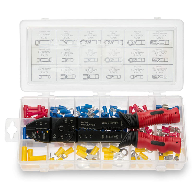  [AUSTRALIA] - Neiko 50413A Insulated Wire Terminals and Connectors Assortment | Includes 3-in-1 Wire Stripper, Cutter and Crimper Tool | 175 Piece