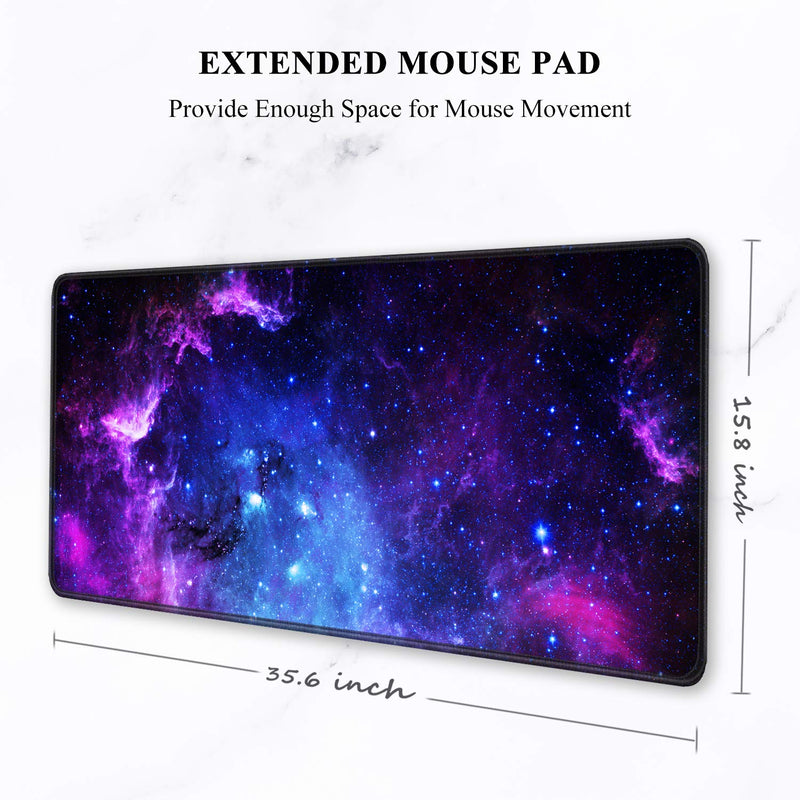 Auhoahsil Large Mouse Pad, Full Desk XXL Extended Gaming Mouse Pad 35" X 15", Waterproof Desk Mat with Stitched Edges, Non-Slip Laptop Computer Keyboard Mousepad for Office and Home, Galaxy Design Amazing Galaxy XXL - Extended size 35.6”x15.8” - LeoForward Australia