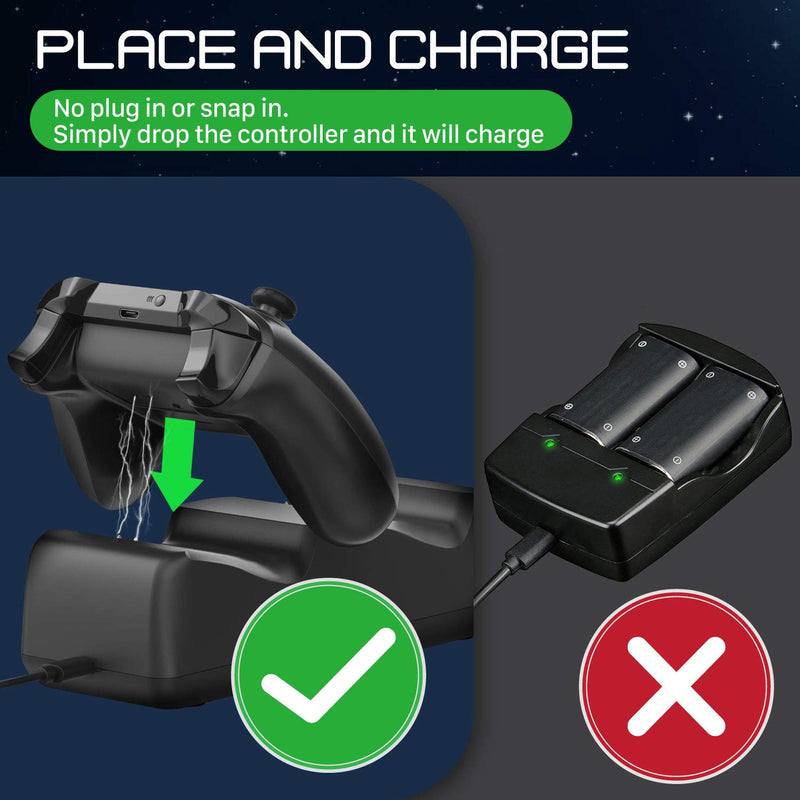  [AUSTRALIA] - Fosmon Xbox One/One X/One S Controller Charger, [Dual Slot] High Speed Docking/Charging Station with 2 x 1000mAh Rechargeable Battery Packs (Standard and Elite Compatible)