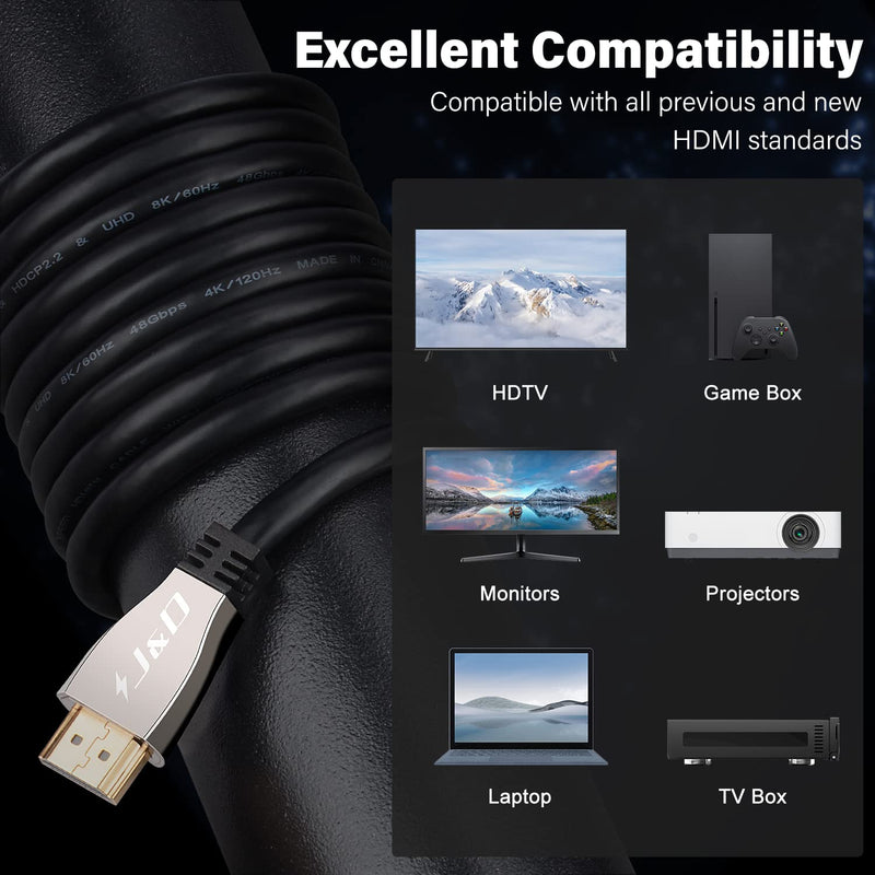  [AUSTRALIA] - J&D Ultra High Speed HDMI 2.1 Cable, 2.1 Version HDMI Cable Adapter Support 8K 120Hz 4K Dynamic HDR eARC Dolby with 48Gbps Bandwidth for PS5, Xbox Series X/S, RTX 3080/3090, 6.5 Feet