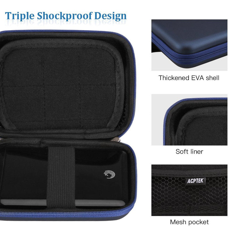  [AUSTRALIA] - AGPTEK EVA Shockproof Hard Drive Carrying Case,Travel Carrying Case for 2.5-inch Portable External Hard Drive-Transcend 1 TB,2TB, Kingston MLWG2, RAVPower FileHub, MP3 Player, Power Bank (Blue) Blue