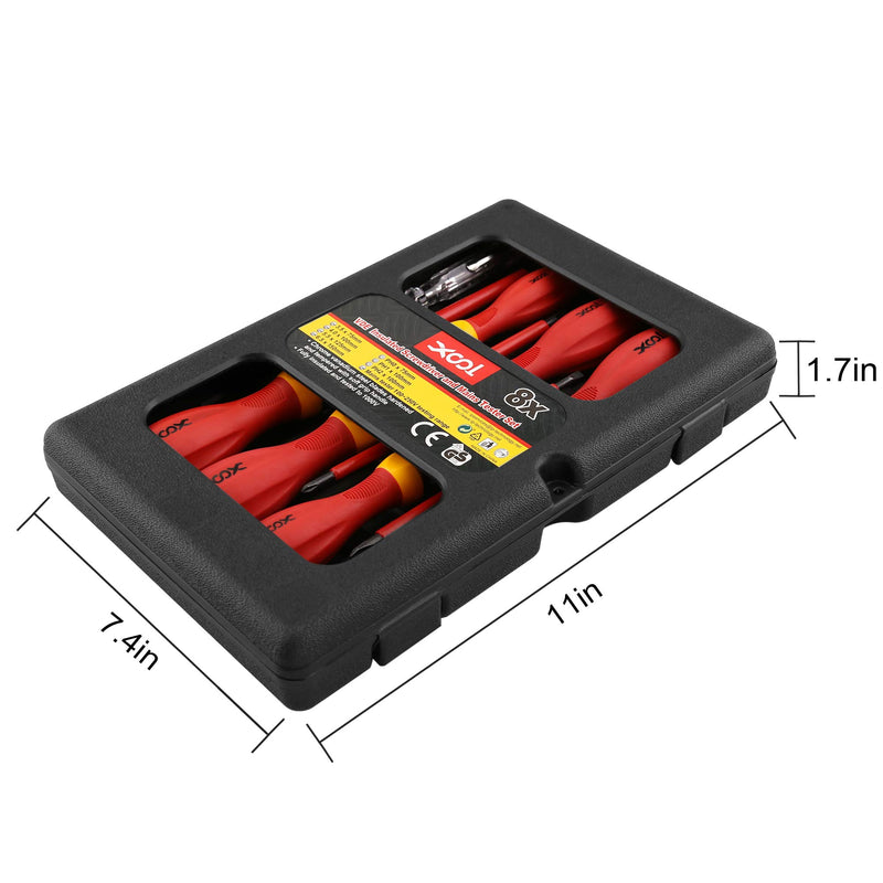  [AUSTRALIA] - XOOL 1000V Insulated Electrician Screwdrivers Set with Magnetic Tips, Slotted and Phillips Bits Non-Slip Grip, 8 Piece