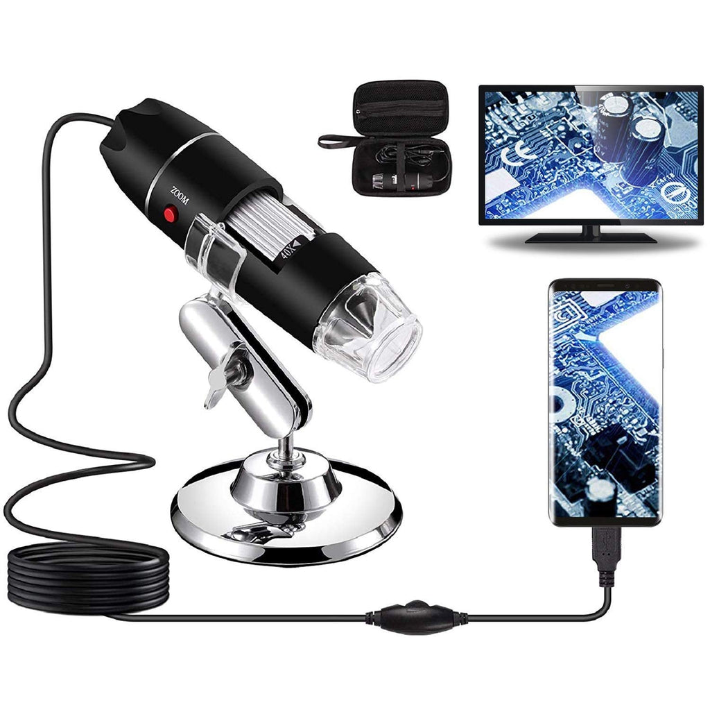  [AUSTRALIA] - Bysameyee USB Digital Microscope 40X to 1000X, 8 LED Magnification Endoscope Camera with Carrying Case & Metal Stand, Compatible for Android Windows 7 8 10 Linux Mac