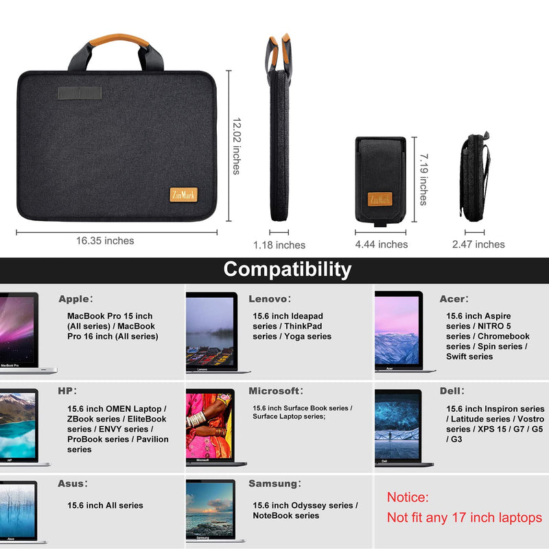  [AUSTRALIA] - Laptop Case 15.6 Inch Briefcase Military-Grade Protection with Detachable Belt Bag, Compatible All Model of 15-16 Inch MacBook Pro and Most Popular 15.6 Inch Notebooks Chromebooks (Black) Black