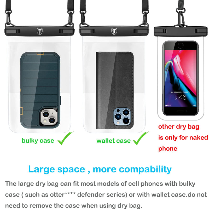  [AUSTRALIA] - Tekcoo [Up to 10"] Large Capacity Waterproof Phone Case IPX8 [2-Pack] Clear Pouch Lanyard Vacation Dry Bag for iPhone 14/13/12/11 Pro Max/Pro/Xr/Xs/8 Plus, Galaxy S23/S22/S21/S20/Note 20/10/A14/A13 2-Pack-Clear