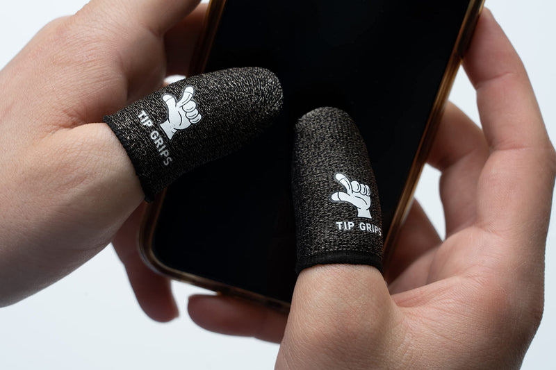  [AUSTRALIA] - Tip Grips (BlackBlack) - Finger Sleeves for Gaming (Pack of 6), Premium Thumb Sleeves Mobile Gaming, PUBG Fortnite Finger Sleeve, Gaming Finger Sleeve, Finger Gloves for Gaming Black/Black