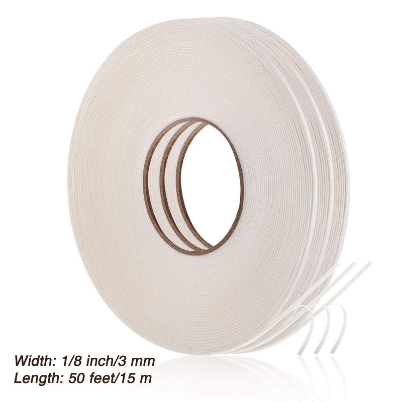  [AUSTRALIA] - 3 Rolls Double Sided Foam Tape PE Roll Foam Tape Double Faced Sponge Adhesive Mounting Tape (White, 1/8 Inch by 50 Feet) White