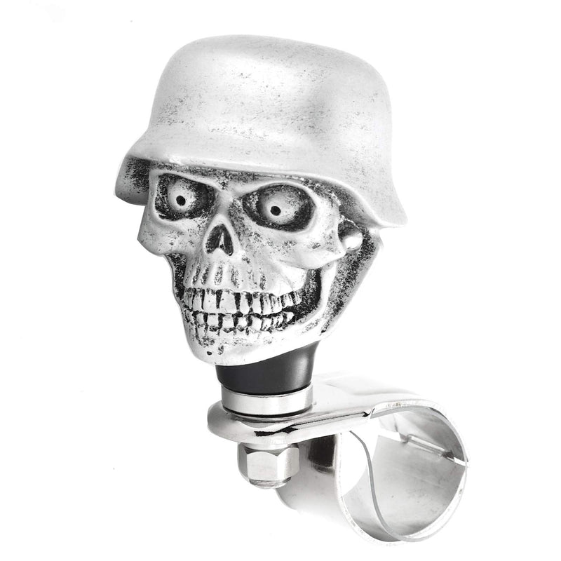  [AUSTRALIA] - Arenbel Suicide Grip Knob Piratical Skull Shape Car Driving Spinner Knobs Assist fit Most Vehicle Steering Wheels, Silver