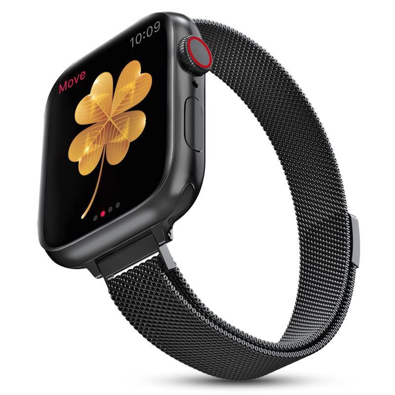  [AUSTRALIA] - DMORI Compatible with Apple Watch Band 38mm 40mm 42mm 44mm ,Stainless Steel Slim & Thin Mesh Magnetic Clasp Strap Women and Girl Replacement Band for iWatch Series SE 6 5 4 3 2 1 (40mm/38mm,Black). Black 38mm/40mm/41mm