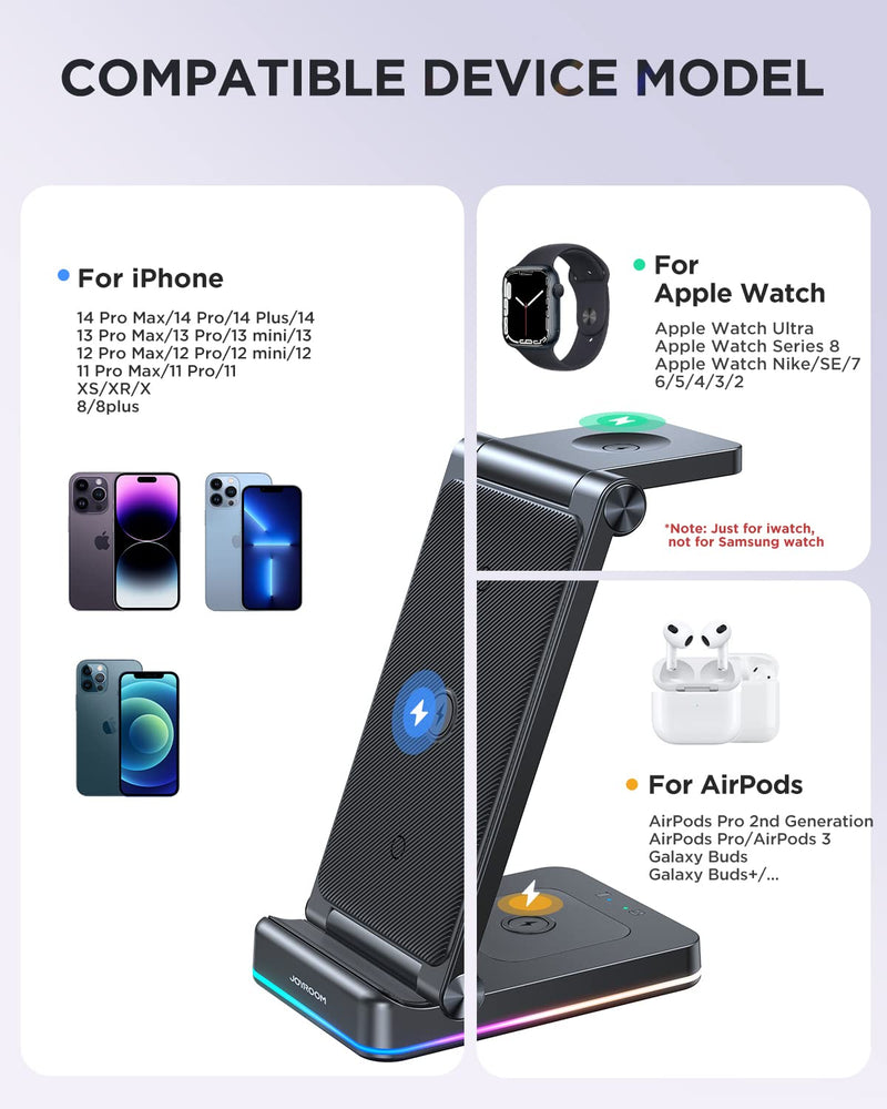  [AUSTRALIA] - 3 in 1 Wireless Charging Station, JOYROOM【Foldable & Double Coil】 Foldable Wireless Charger Compatible with iPhone14/13 Series, Apple Watch Ultra/8/7/6/5, and Airpods Pro/2nd/3