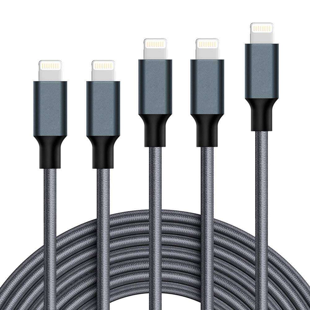  [AUSTRALIA] - SHARLLEN iPhone Charger Cable Lightning Cable 5 Pack 3/6/10FT Extra Long Nylon Braided Fast iPhone Charging Cable Compatible iPhone Xs/Xs Max/XR/X/8/8P/7/7P/6S/SE/iPad/iPod(Gray)