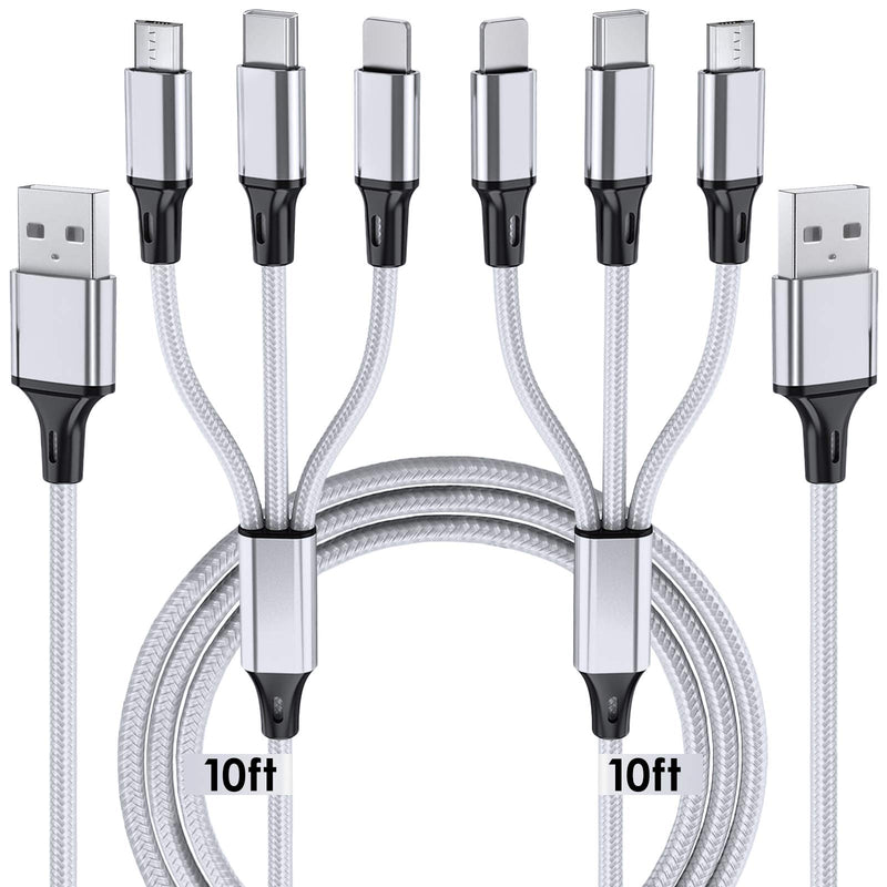  [AUSTRALIA] - Multi Charging Cable, 10ft 2Pack Multi Phone Charger Cable Braided Universal 3 in 1 Charging Cord Extra Long Multiple USB Cable with USB C, Micro USB Port Connectors for Cell Phones and More