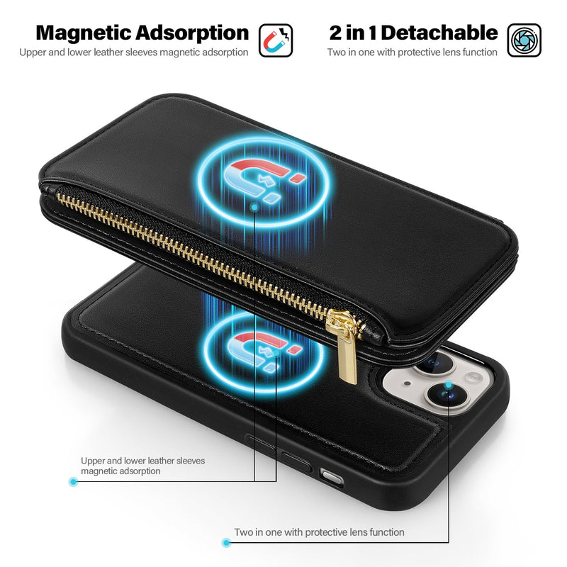  [AUSTRALIA] - Antsturdy 2 in 1 Detachable for iPhone 13 iPhone 14 Wallet case with Magsafe,RFID Blocking Magnetic Wireless Charging PU Leather Phone case Flip Folio Cover Card Holder Women Men,Black Black