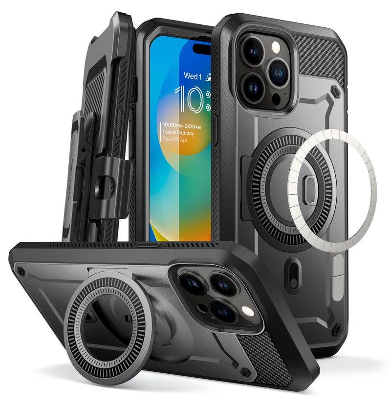  [AUSTRALIA] - SUPCASE Unicorn Beetle Pro Mag Case for iPhone 14 Pro Max 6.7", Compatible with MagSafe Full Body Rugged Case with Built-in Screen Protector & Kickstand & Belt-Clip (Black) Black