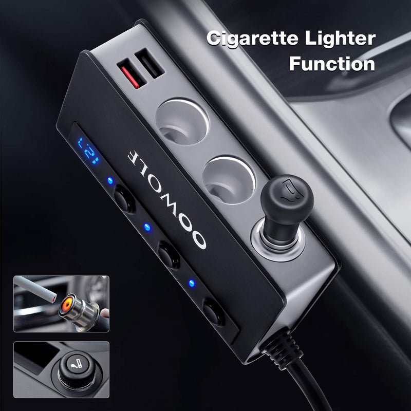  [AUSTRALIA] - OOWOLF Cigarette Lighter Adapter Quick Charge 3.0 180W 12V/24V 3-Socket Power Splitter 4 USB Ports Car Power Adapter Car Splitter for GPS, Dash Cam, Sat Nav, Phone, Tablet, etc Gray