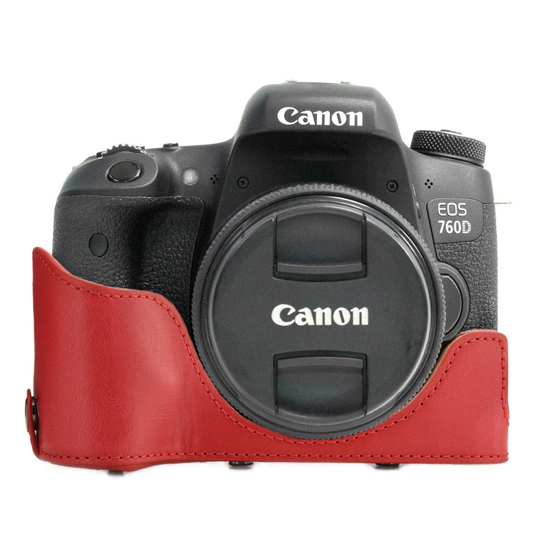  [AUSTRALIA] - MegaGear MG1554 Canon EOS Rebel T6s, 8000D (18-55mm) Ever Ready Leather Camera Case and Strap - Red, Compact