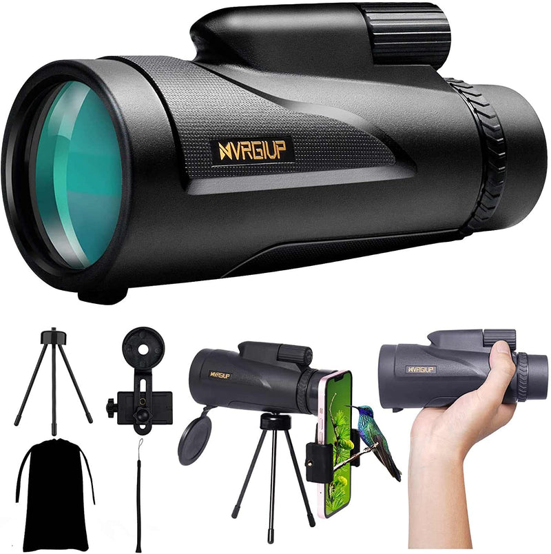  [AUSTRALIA] - NVRGIUP 12X50 Monocular Telescope, High Power Monocular with Smartphone Holder & Tripod, Waterproof Zoom Telescope, BAK4 Prism Dual Focus for Hunting Bird Watching Black